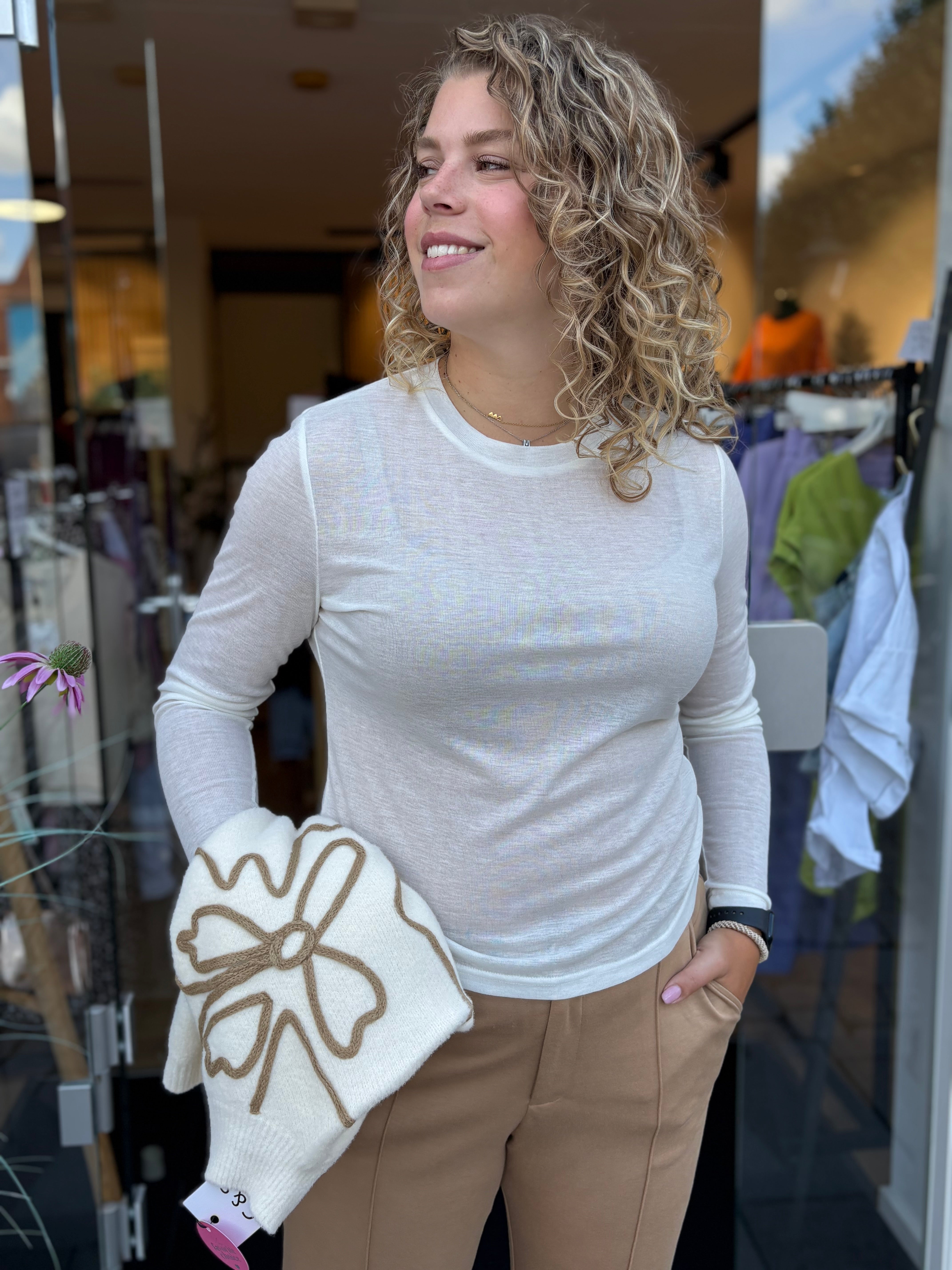 SHIRT LANGE MOUW C&S WOL WIT