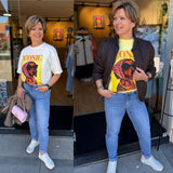 SHIRT ONE SIZE PRINT WIT/GEEL
