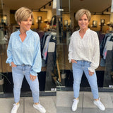 BLOUSE WIT/BLAUW C&S