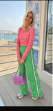 SHIRT LANGE MOUW AZZURRO ROZE/GROEN