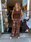 BROEK AZZURRO PRINT BRUIN/DONKER ROOD