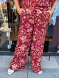 BROEK AZZURRO PRINT BRUIN/DONKER ROOD