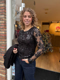 SHIRT LANGE MOUW GLITTER BRUIN/ZWART