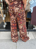 BROEK AZZURRO PRINT BRUIN/DONKER ROOD