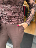 SHIRT LANGE MOUW GLITTER BRUIN/ZWART