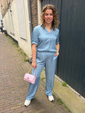 BROEK CS THE LABEL JEANS BLAUW MET STRASS