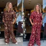 BROEK AZZURRO PRINT BRUIN/DONKER ROOD