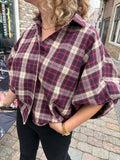 BLOUSE RUIT BORDEAUX KORTE MOUW