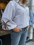 BLOUSE BRUIN/ECRU PALMBOOM PRINT