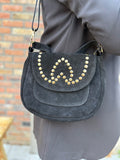 TASSEN LEER/SUEDE ZWART MET STUDS