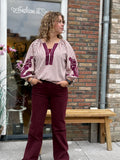 BLOUSE BORDEAUX STREEP MET PRINT