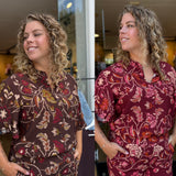 BLOUSE AZZURRO PRINT BRUIN/DONKER ROOD