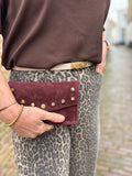 TASSEN LEER BORDEAUX MET STUDS
