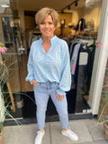 BLOUSE WIT/BLAUW C&S
