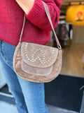 TASSEN LEER/SUEDE BRUIN MET STUDS