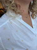 BLOUSE C&S WIT MET GOUDEN STER