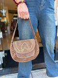 TASSEN LEER/SUEDE BRUIN MET STUDS