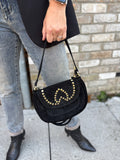TASSEN LEER/SUEDE ZWART MET STUDS