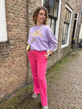 BROEK/COMFY AZZURRO ROZE MET LILA BIES