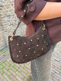 TASSEN LEER BRUIN MET STUDS