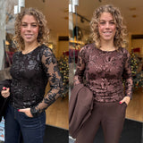 SHIRT LANGE MOUW GLITTER BRUIN/ZWART