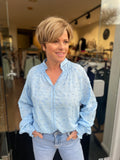 BLOUSE WIT/BLAUW C&S