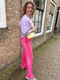 BROEK/COMFY AZZURRO ROZE MET LILA BIES