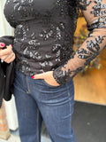 SHIRT LANGE MOUW GLITTER BRUIN/ZWART