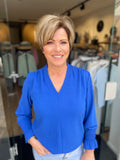 BLOUSE AZZURRO ORANJE/BLAUW