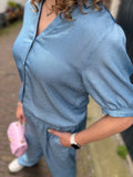 BLOUSE CS THE LABEL JEANS BLAUW MET STRASS