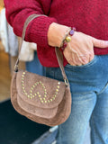 TASSEN LEER/SUEDE BRUIN MET STUDS