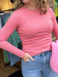 SHIRT LANGE MOUW AZZURRO ROZE/GROEN