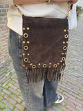 TAS LEER MET FRANJE EN GOUDEN STUDS