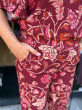 BROEK AZZURRO PRINT BRUIN/DONKER ROOD