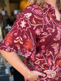 BLOUSE AZZURRO PRINT BRUIN/DONKER ROOD