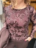 SHIRT LANGE MOUW GLITTER BRUIN/ZWART
