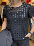 SHIRT/MESHTOP MET PAILLETTEN ZWART