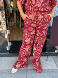 BROEK AZZURRO PRINT BRUIN/DONKER ROOD